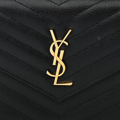 Saint Laurent Grain De Poudre Matelasse Chevron Monogram Envelope Chain Wallet Black 8 of 10