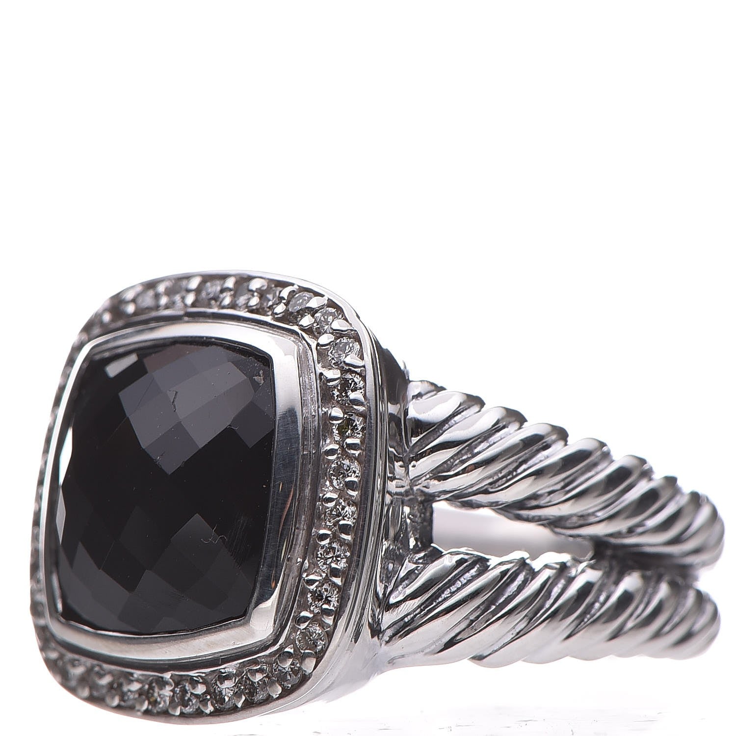 David Yurman Sterling Silver Diamond Black Onyx 11mm Albion Ring 54 7 3 of 6
