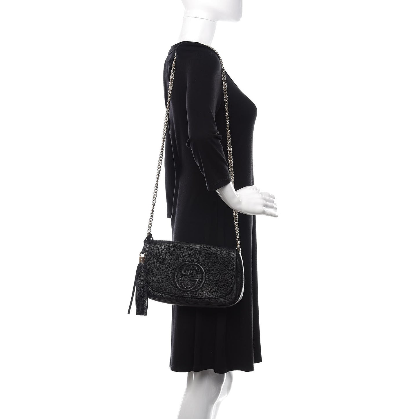 Pebbled Calfskin Medium Soho Flap Crossbody Black