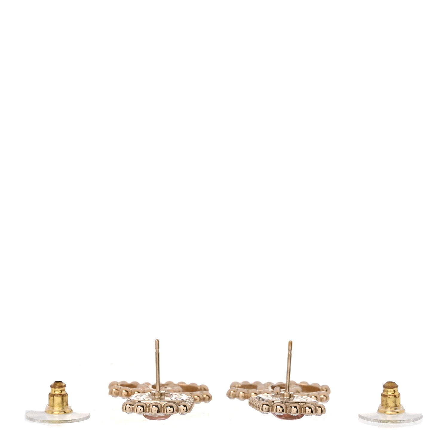 Chanel Crystal Pearl CC Drop Earrings Pink Gold 3 of 5