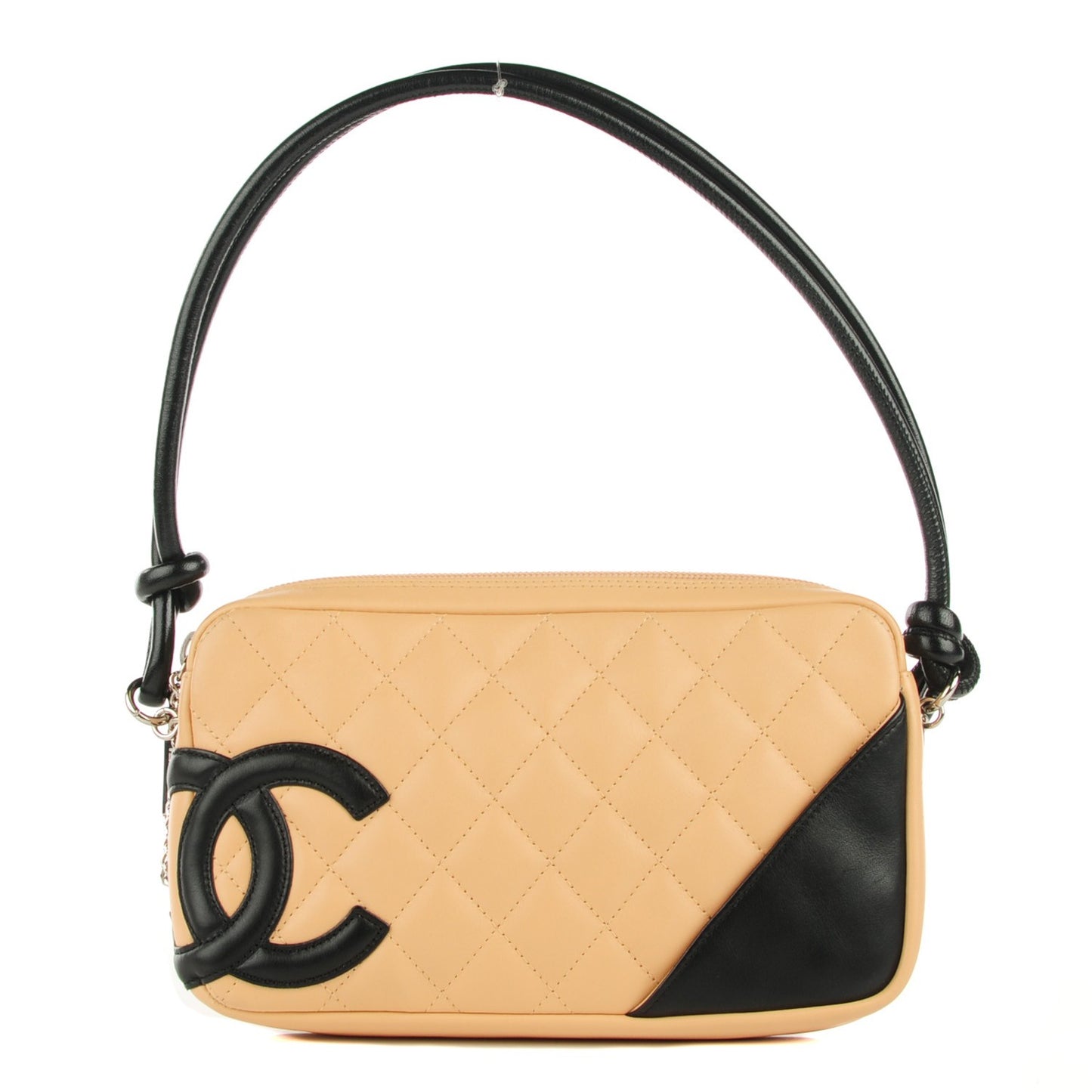 Calfskin Quilted Cambon Pochette Beige Black