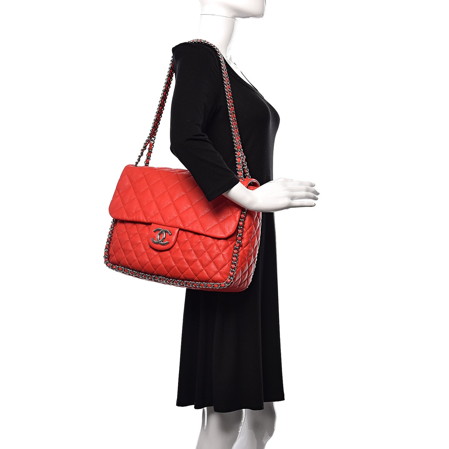 Washed Lambskin Quilted Maxi Chain Around Flap Red