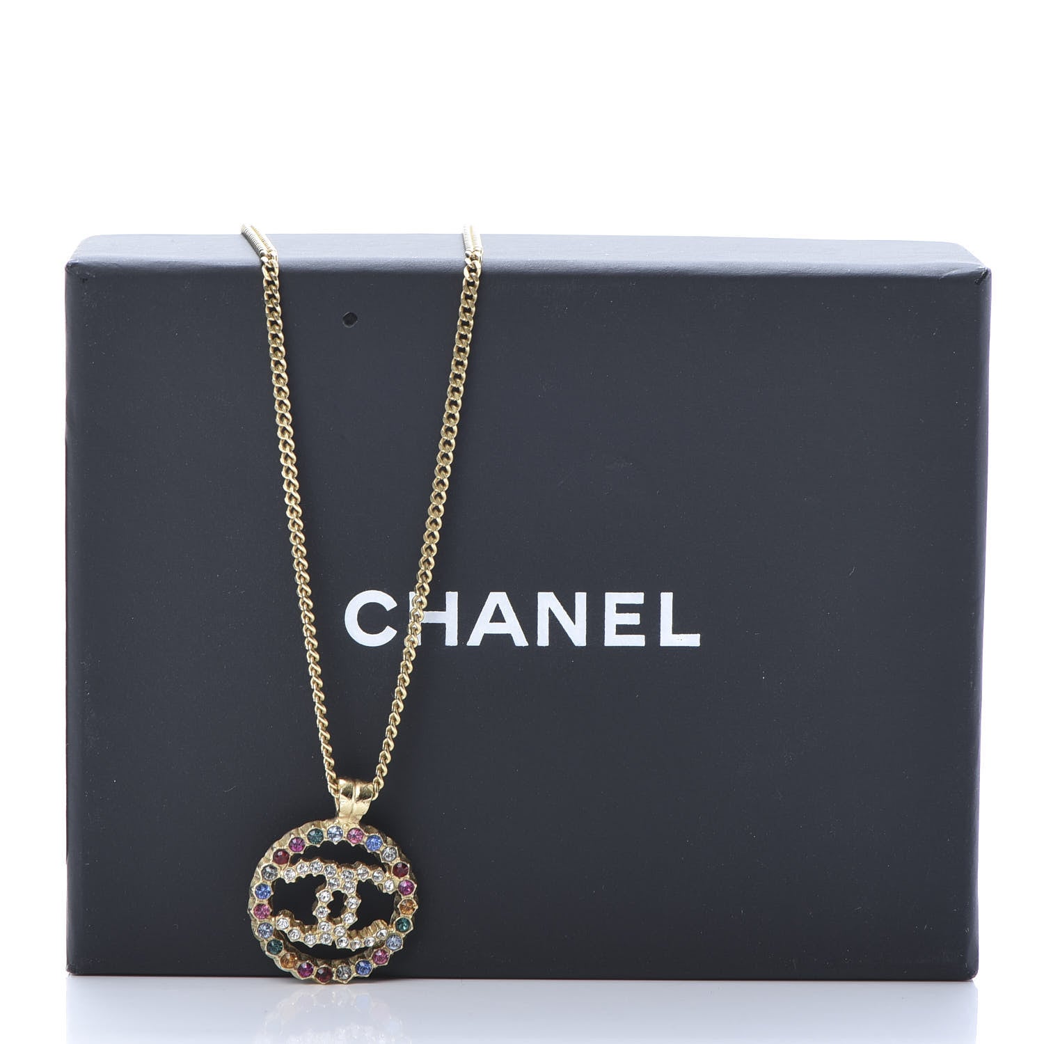 Chanel Crystal Over The Rainbow CC Pendant Necklace Gold Multicolor 5 of 5
