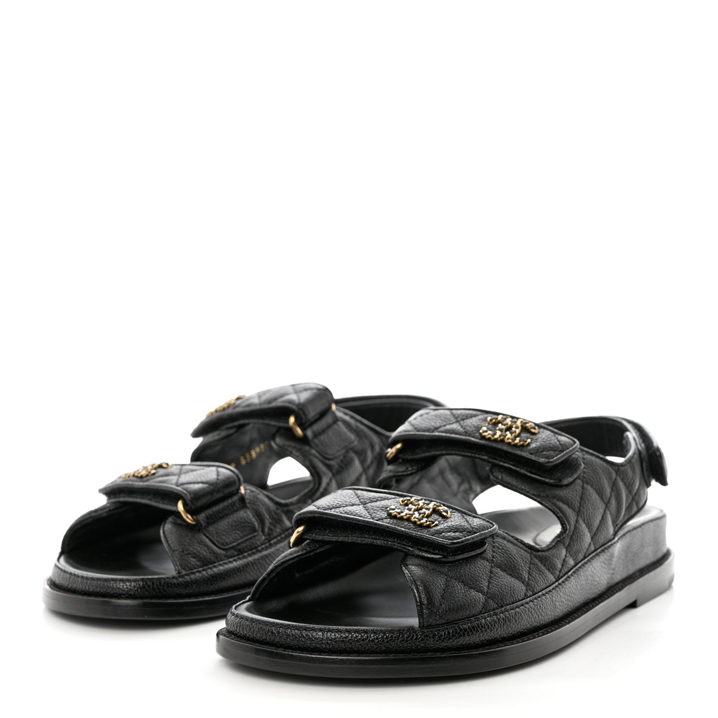 Grained Calfskin Velcro Dad Sandals 38.5 Black