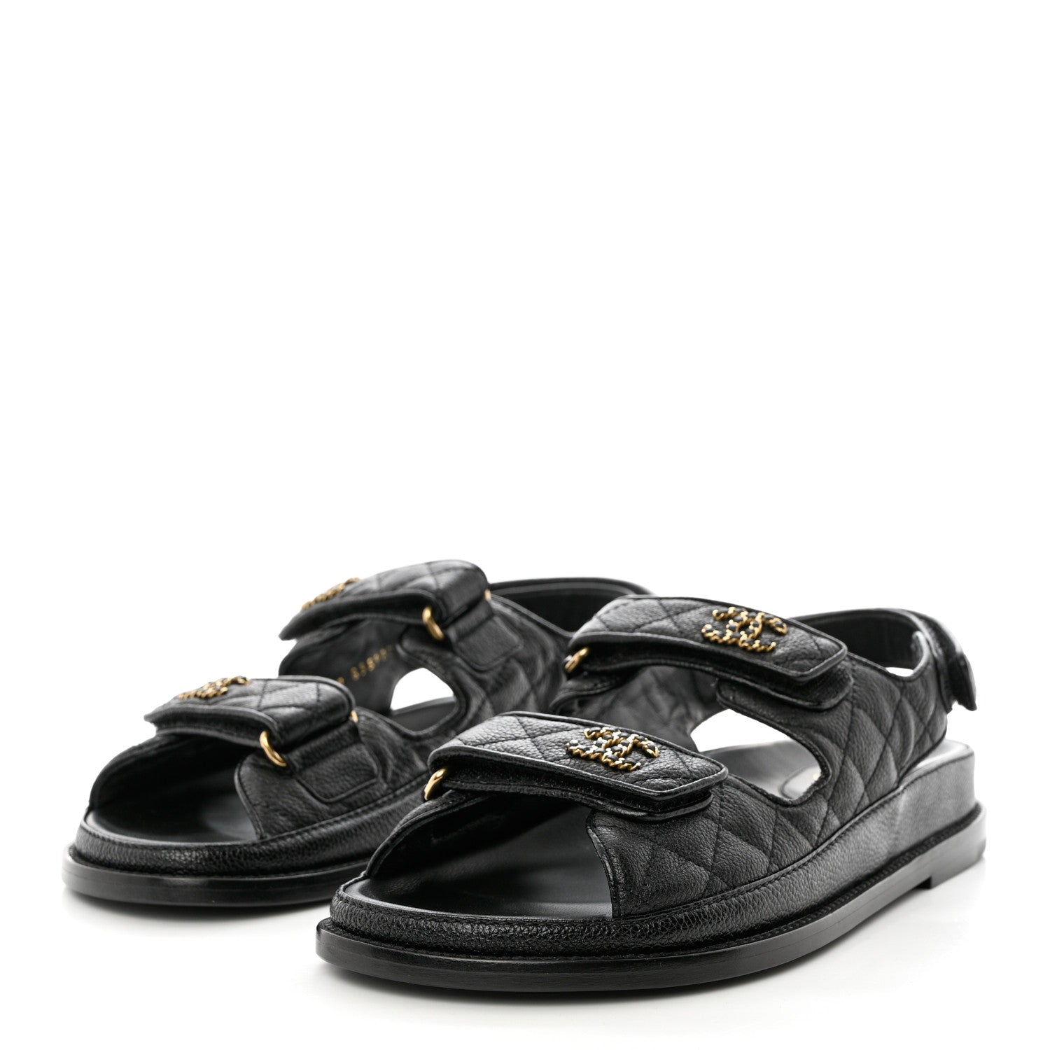 Chanel Grained Calfskin Velcro Dad Sandals 38.5 Black 3 of 9