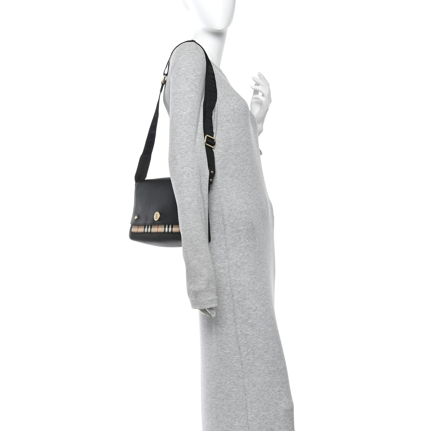 Burberry Coated Canvas Calfskin Vintage Check Medium Note Crossbody Bag Black 2 of 10