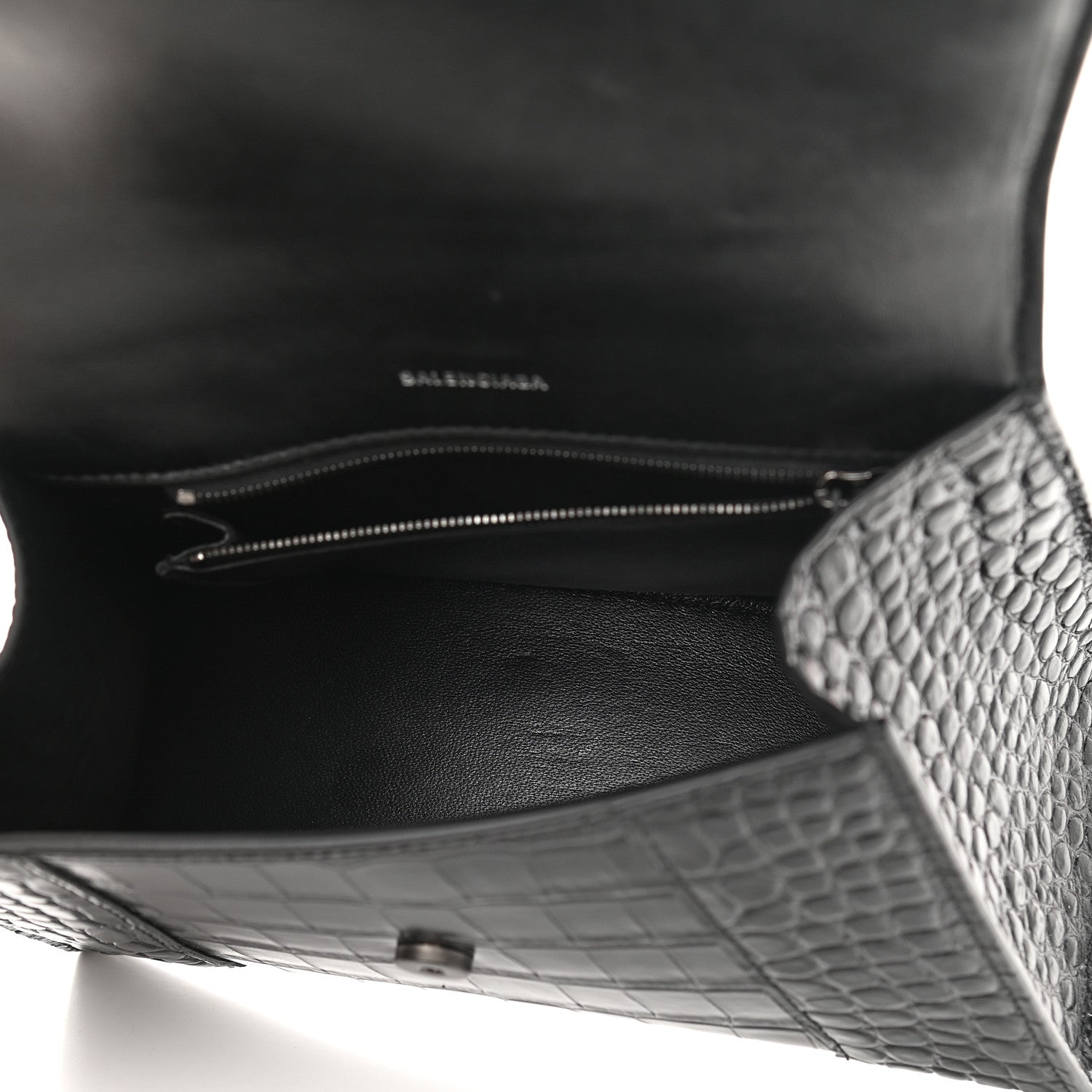 Balenciaga Shiny Calfskin Monochrome Crocodile Embossed Small Hourglass Top Handle Bag Black 5 of 8