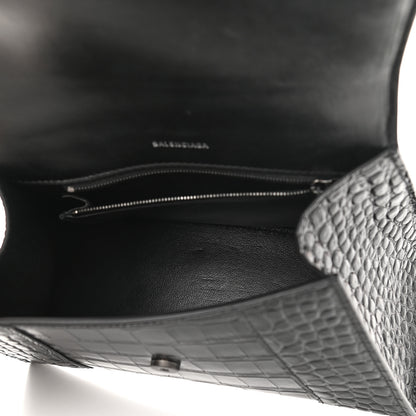 Balenciaga Shiny Calfskin Monochrome Crocodile Embossed Small Hourglass Top Handle Bag Black 5 of 8