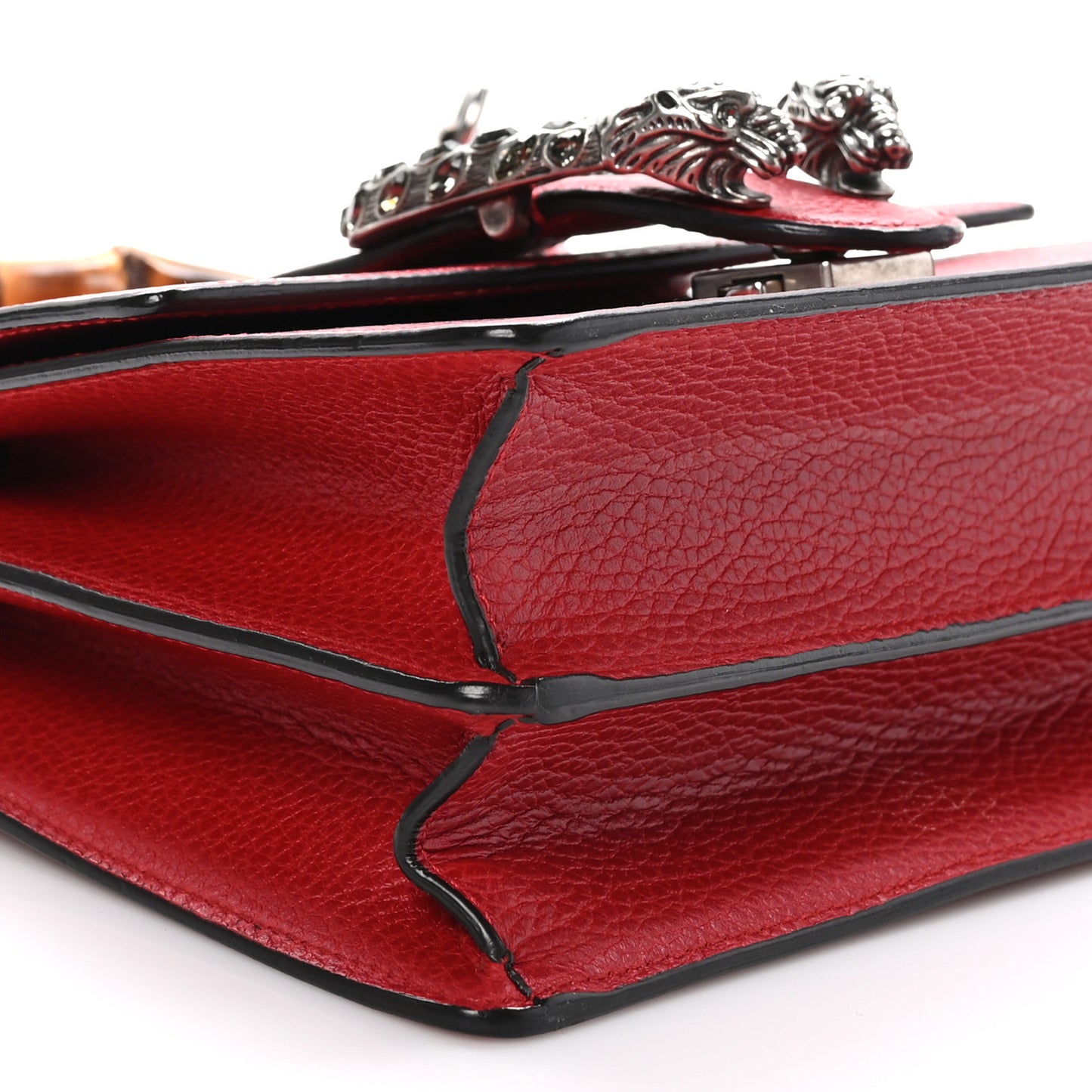 Dollar Calfskin Crystal Web Mini Dionysus Bamboo Top Handle Bag Hibiscus Red