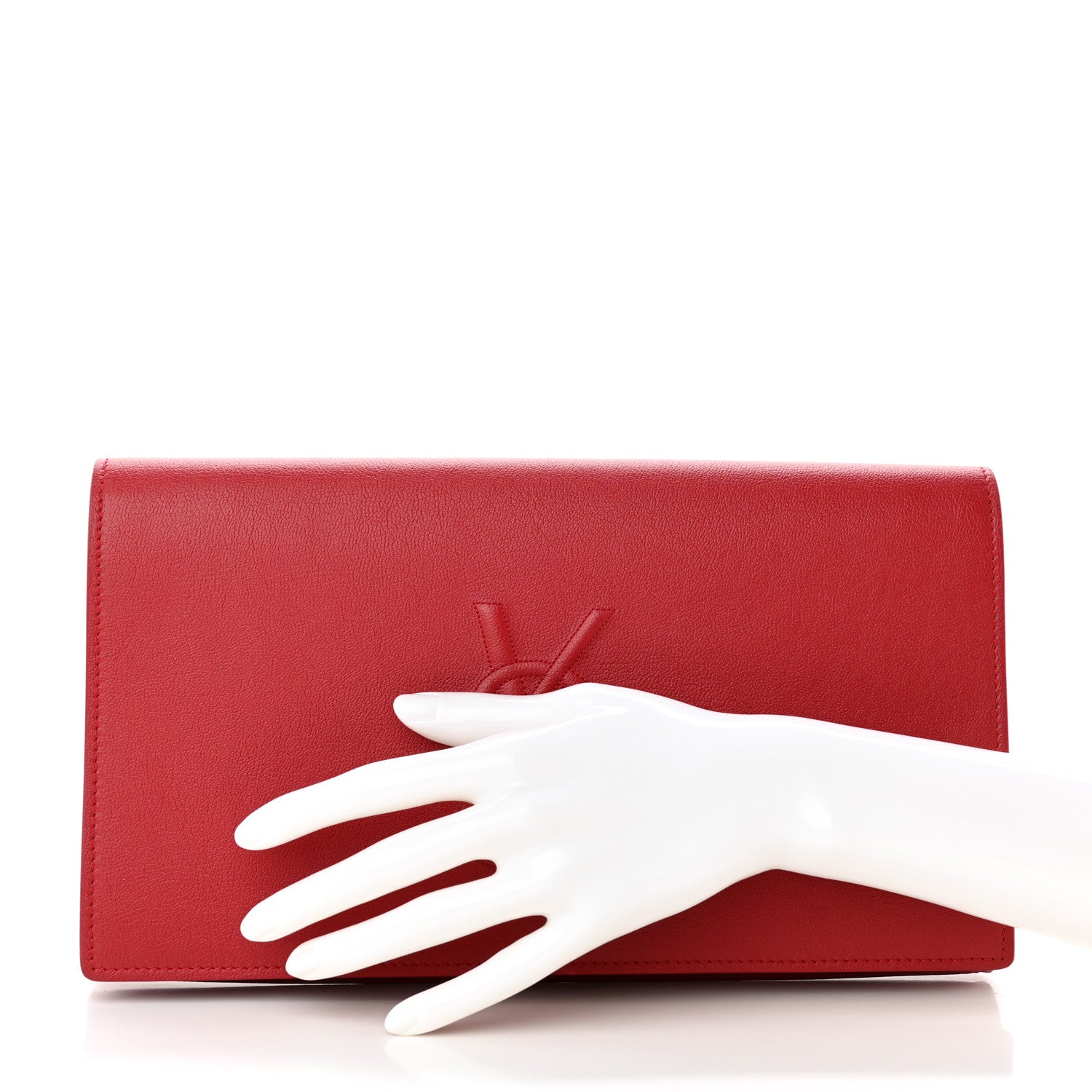 Saint Laurent Calfskin Monogram Large Belle De Jour Clutch Red 2 of 11