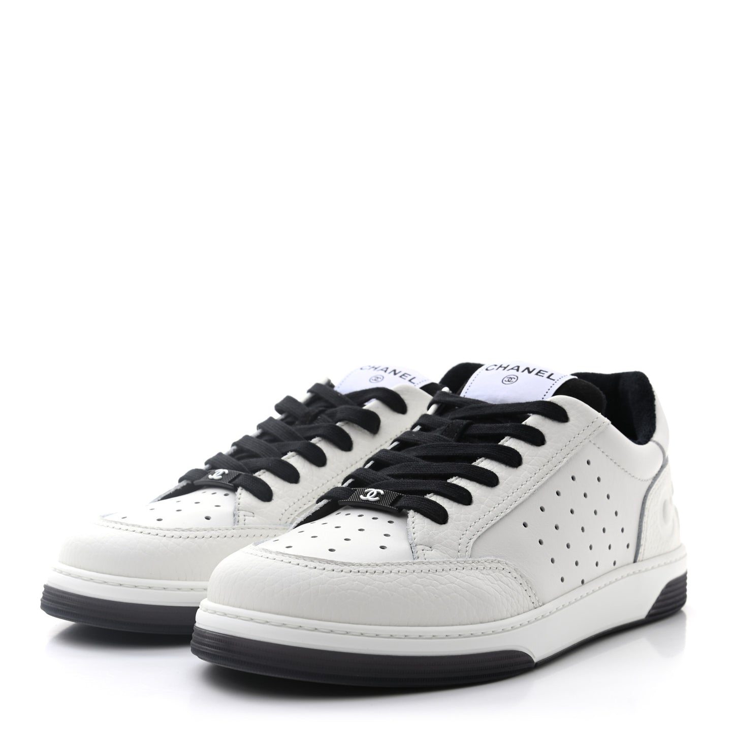 Grained Calfskin Fabric Womens Logo Sneakers 41 White Black