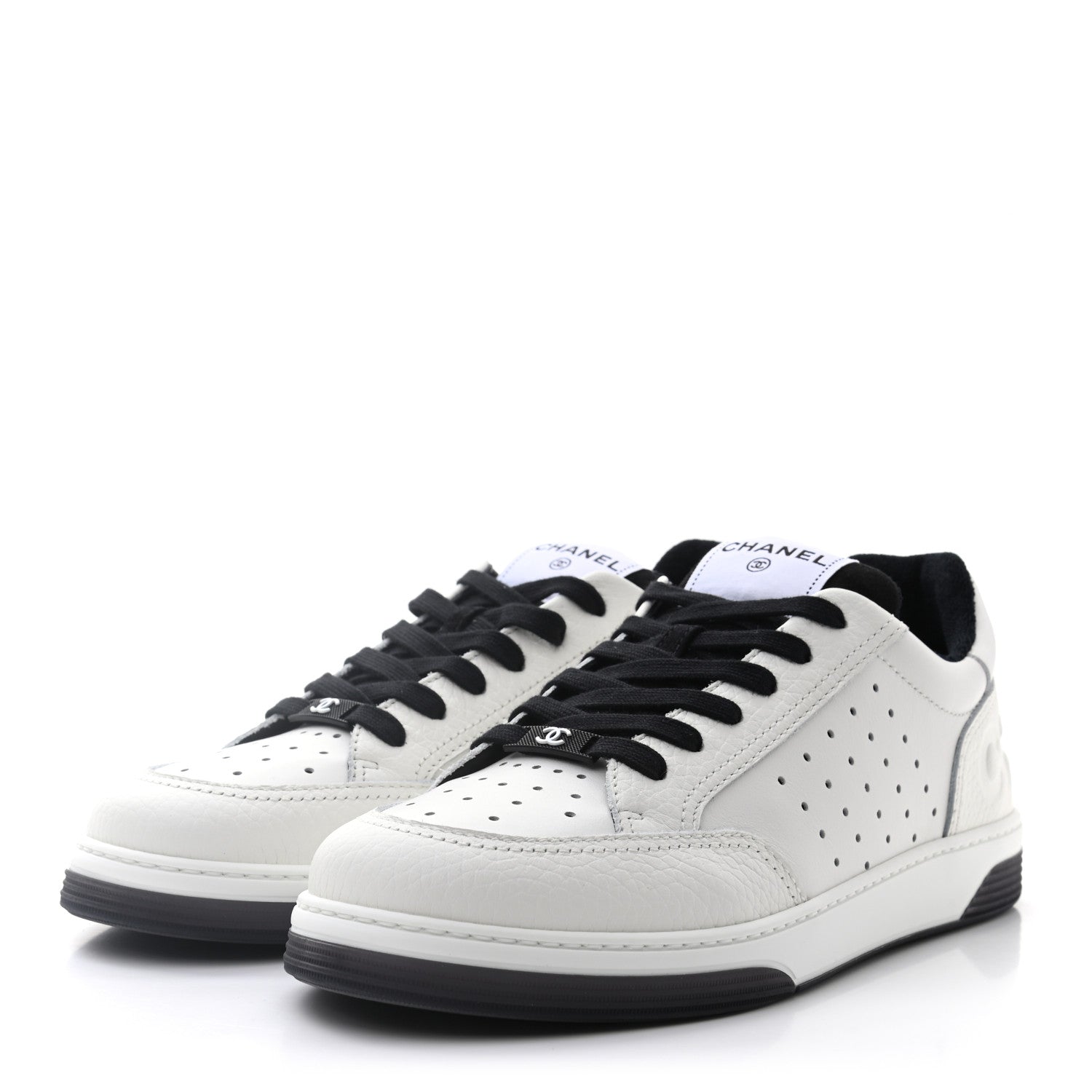 Chanel Grained Calfskin Fabric Womens Logo Sneakers 41 White Black 3 of 8