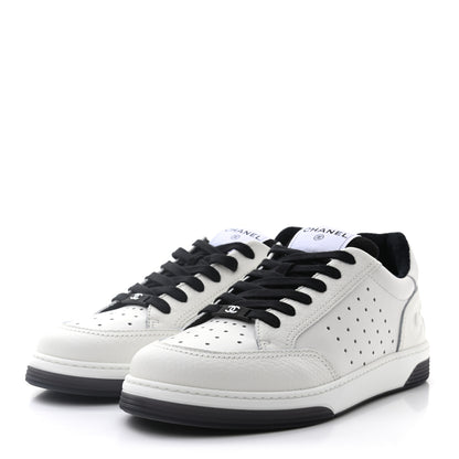 Chanel Grained Calfskin Fabric Womens Logo Sneakers 41 White Black 3 of 8