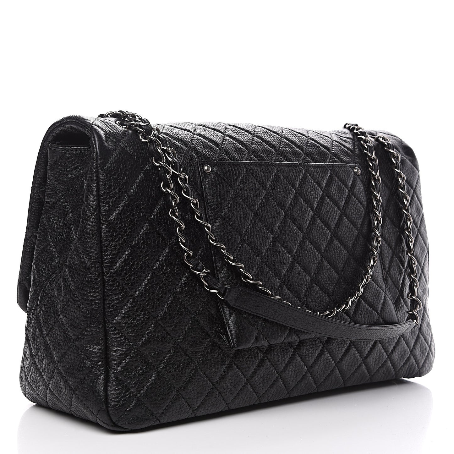 Calfskin Quilted XXL Travel Flap Bag Black