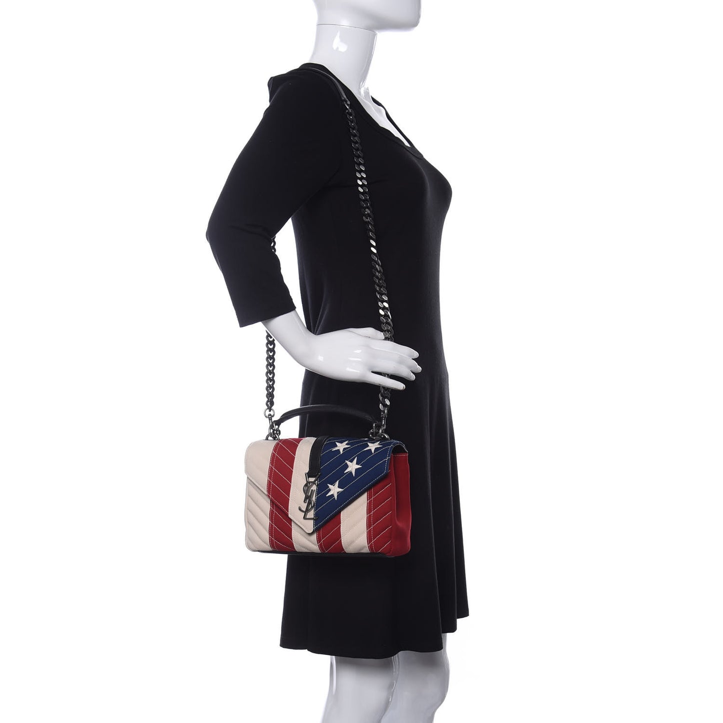 Canvas Matelasse Chevron American Flag Monogram Medium College Bag Red Blue