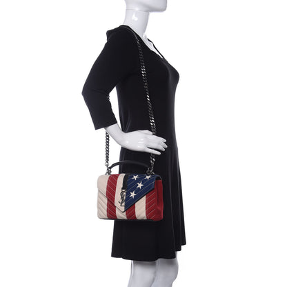 Saint Laurent Canvas Matelasse Chevron American Flag Monogram Medium College Bag Red Blue 2 of 11