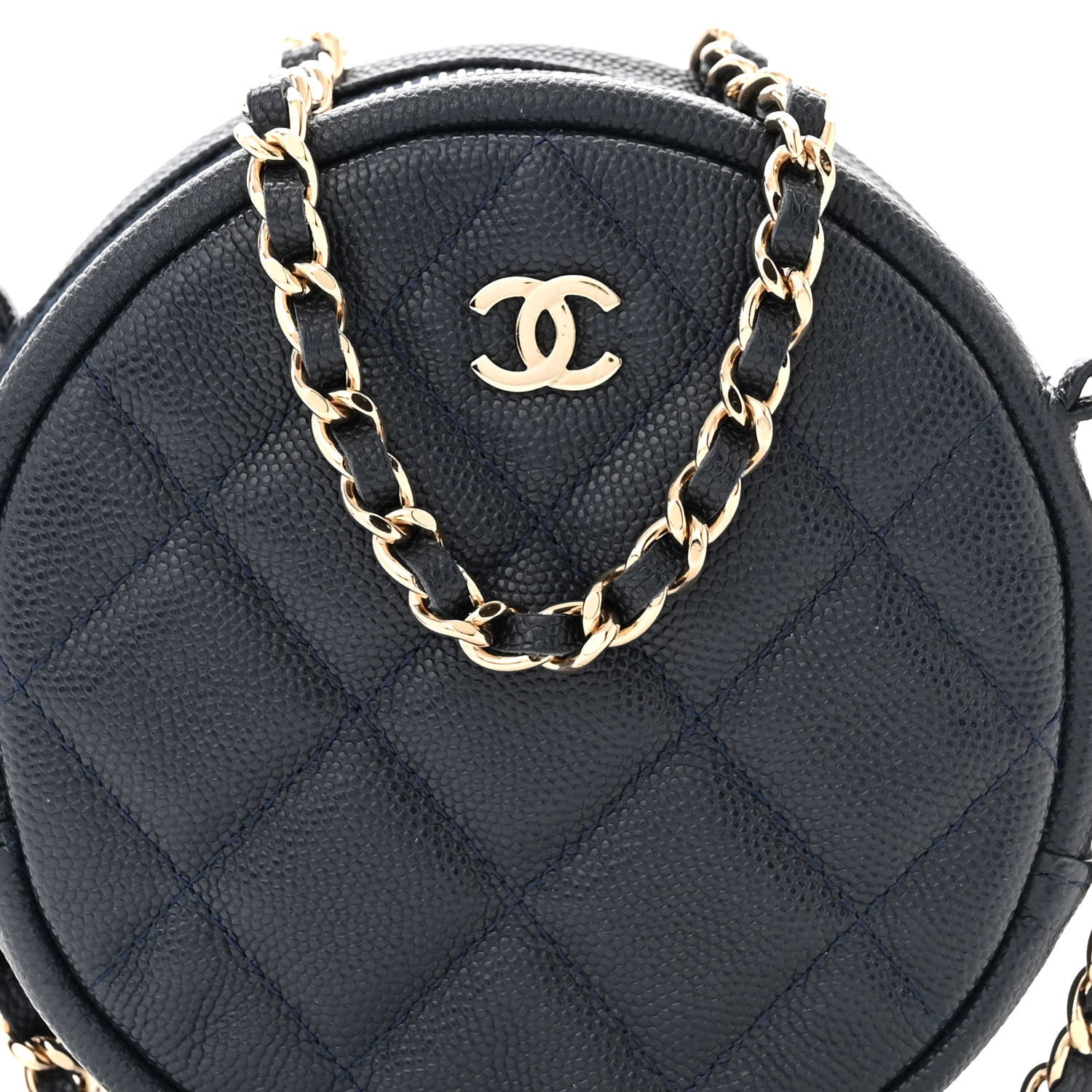 Chanel Caviar Quilted Round Clutch With Chain Navy 8 of 10