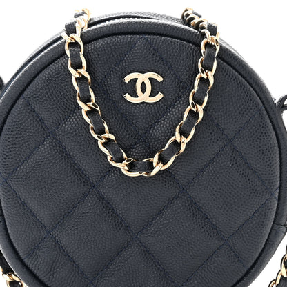 Chanel Caviar Quilted Round Clutch With Chain Navy 8 of 10