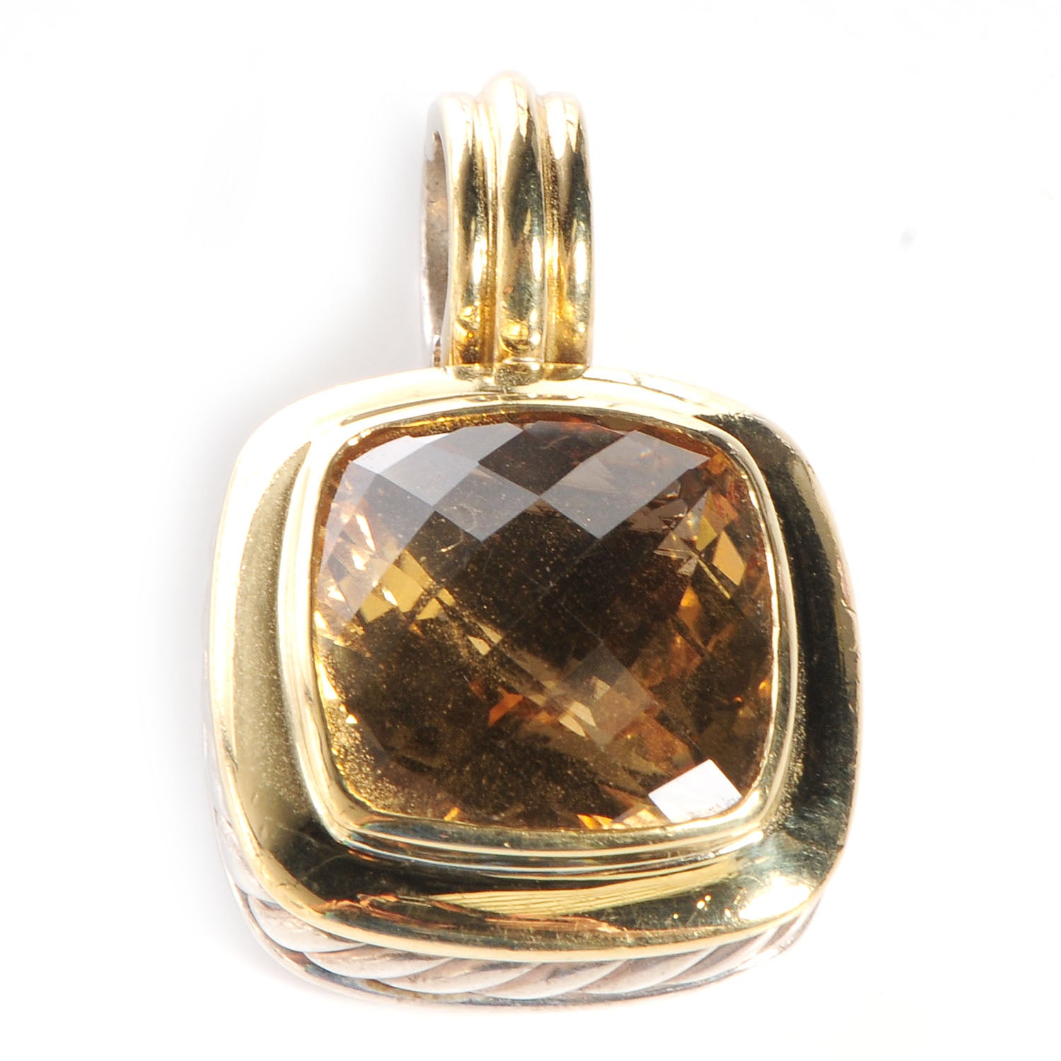 David Yurman Sterling Silver 18K Gold Citrine Cable 14mm Pendant 1 of 6