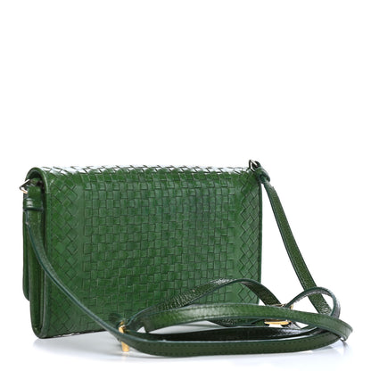 Prada Goatskin Woven Chain Wallet Verde 2 of 5