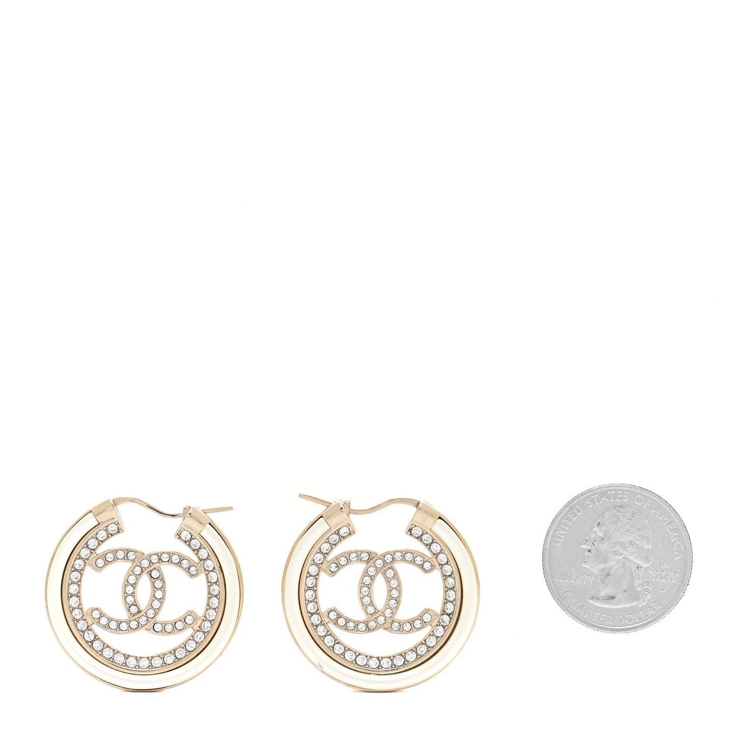 Metal Crystal Strass CC Hoop Earrings Gold