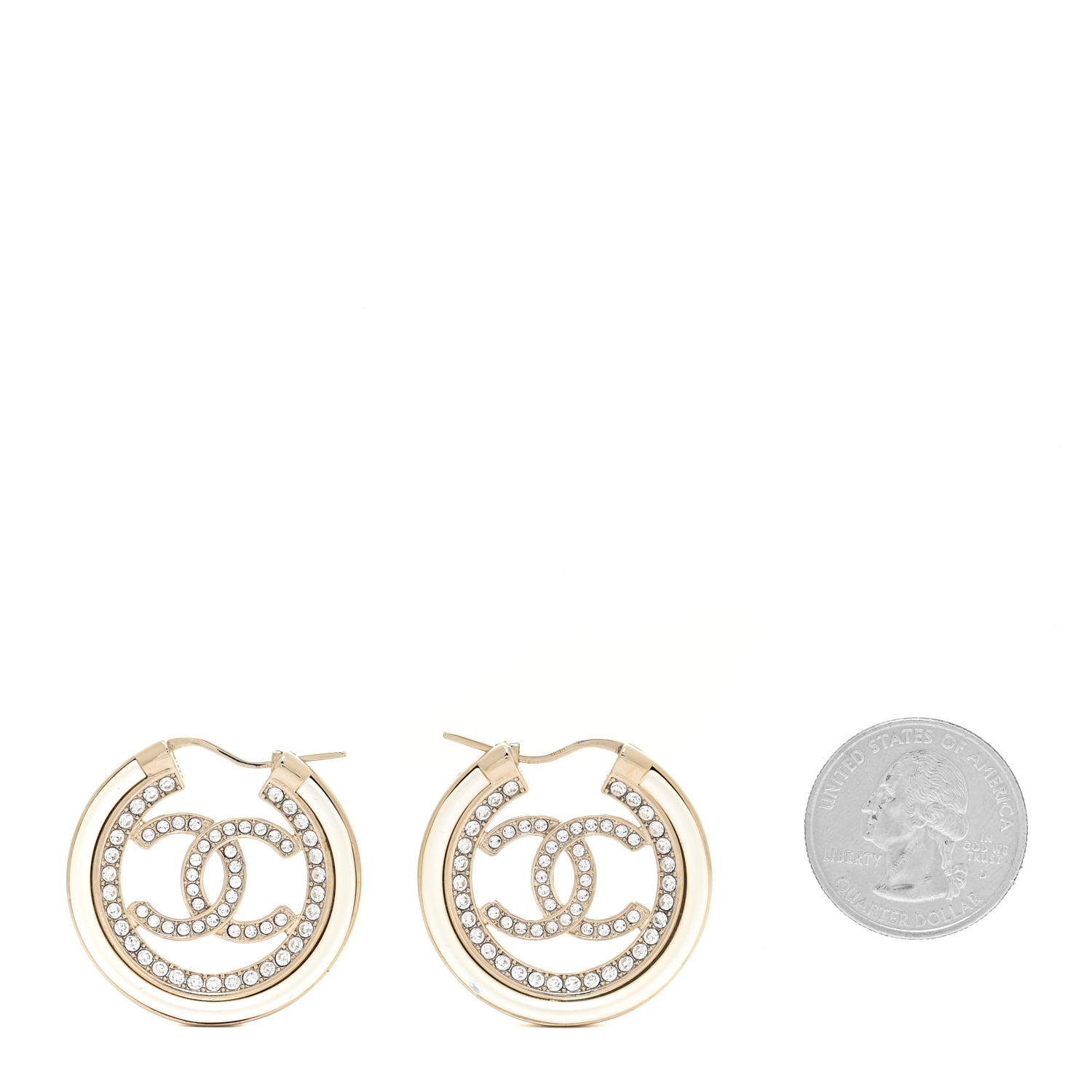 Chanel Metal Crystal Strass CC Hoop Earrings Gold 3 of 10