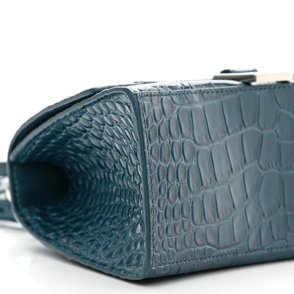 Balenciaga Shiny Calfskin Crocodile Embossed Small Hourglass Top Handle Bag Dark Petrol Blue 9 of 12