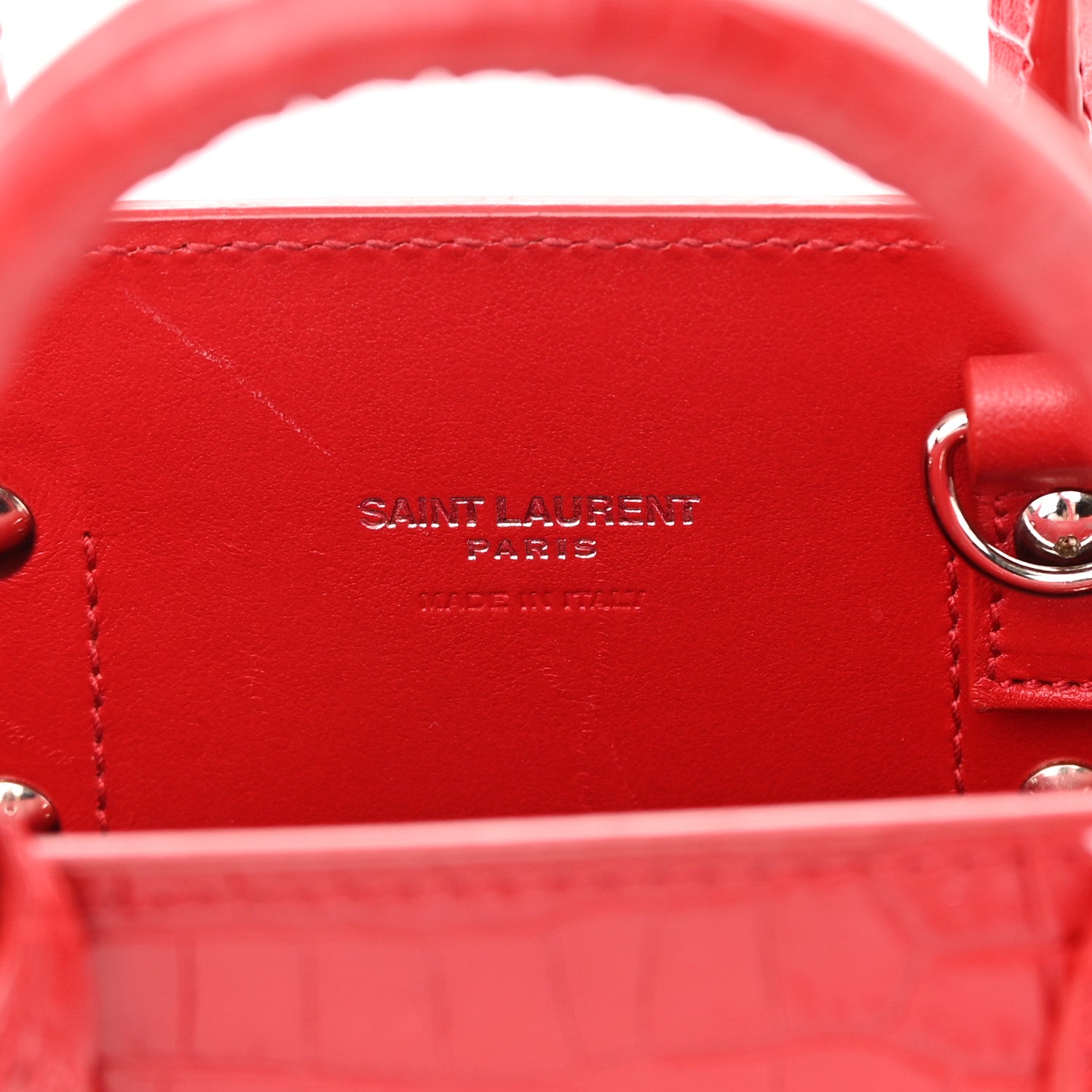 Saint Laurent Calfskin Crocodile Embossed Nano Sac De Jour Red 6 of 13