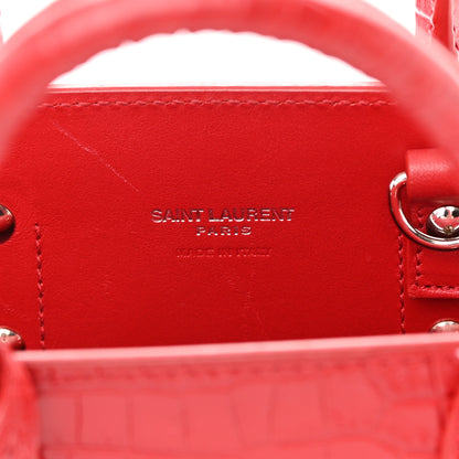 Saint Laurent Calfskin Crocodile Embossed Nano Sac De Jour Red 6 of 13