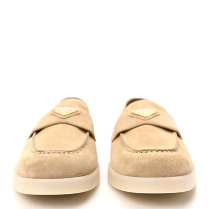 Prada Vitello Scamosciato Metal Triangle Logo Saint Tropez 25mm Loafers 40 Ecru 2 of 9