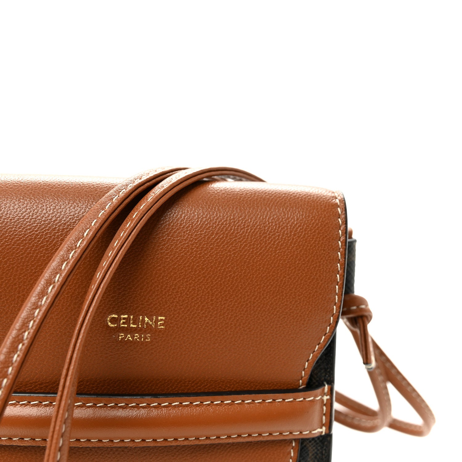 Celine Triomphe Canvas Lambskin Phone Pouch With Flap Tan 1893294