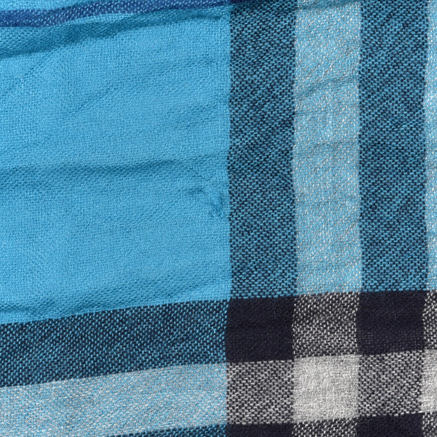 Wool Silk Check Fringe Scarf Blue
