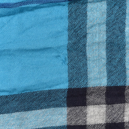 Burberry Wool Silk Check Fringe Scarf Blue 4 of 4
