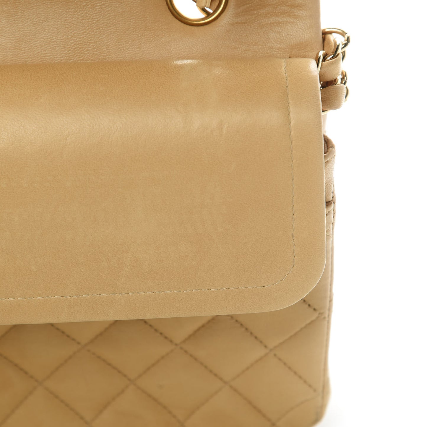 Lambskin Quilted Medium Double Flap Beige