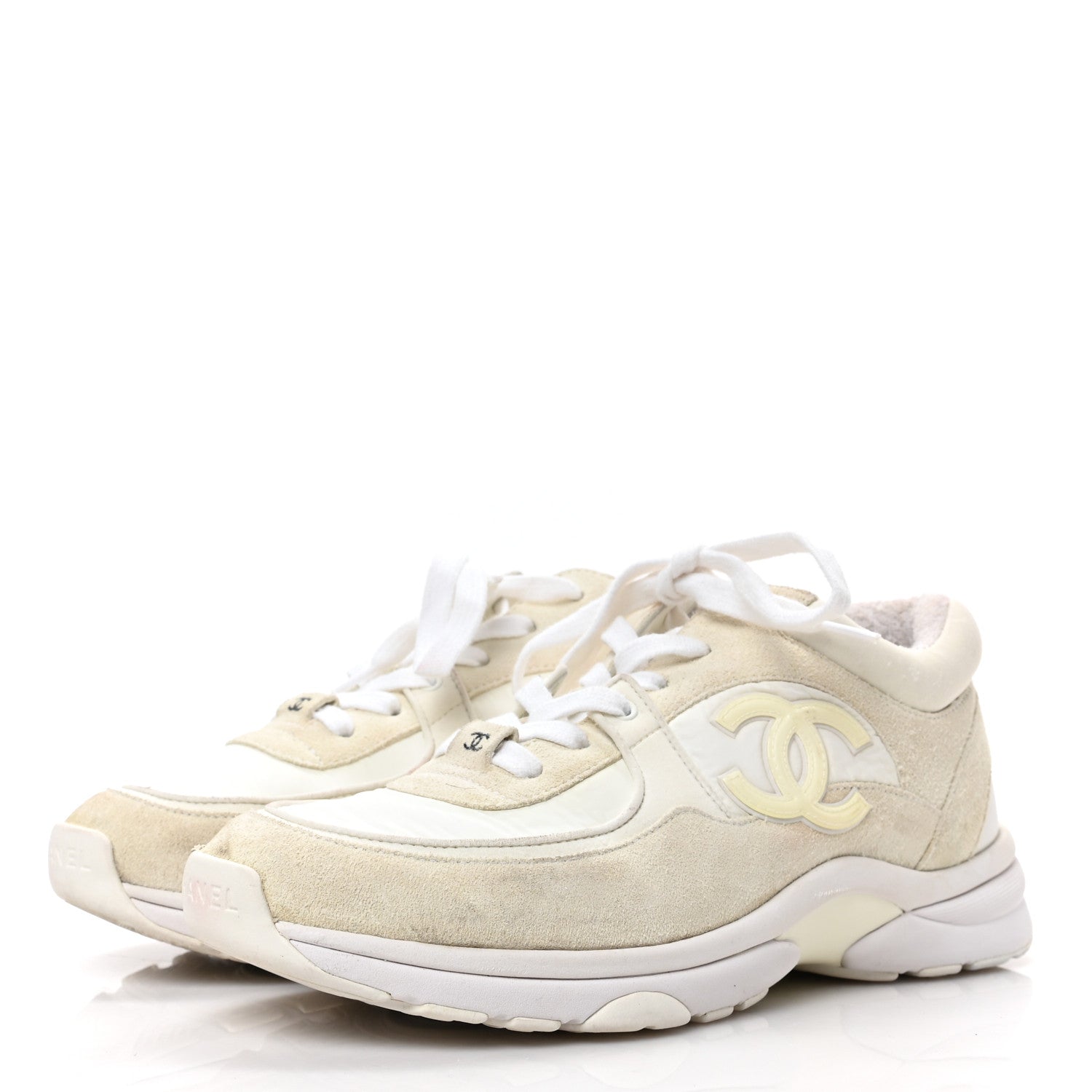 Chanel Suede Calfskin Fabric CC Sneakers 37.5 White 3 of 6