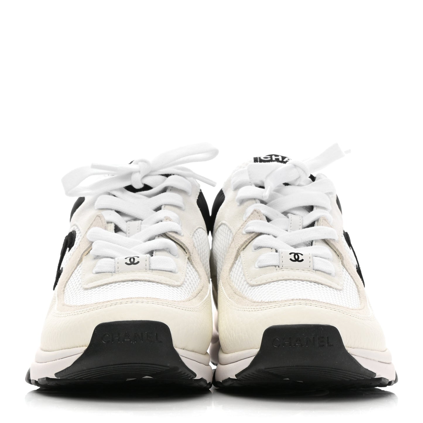 Mesh Suede Calfskin Grained Calfskin Womens CC Sneakers 38 White Black