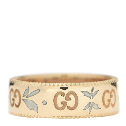 Gucci 18K Yellow Gold Enamel 6mm Icon Blooms Ring 50 5.5 3 of 6