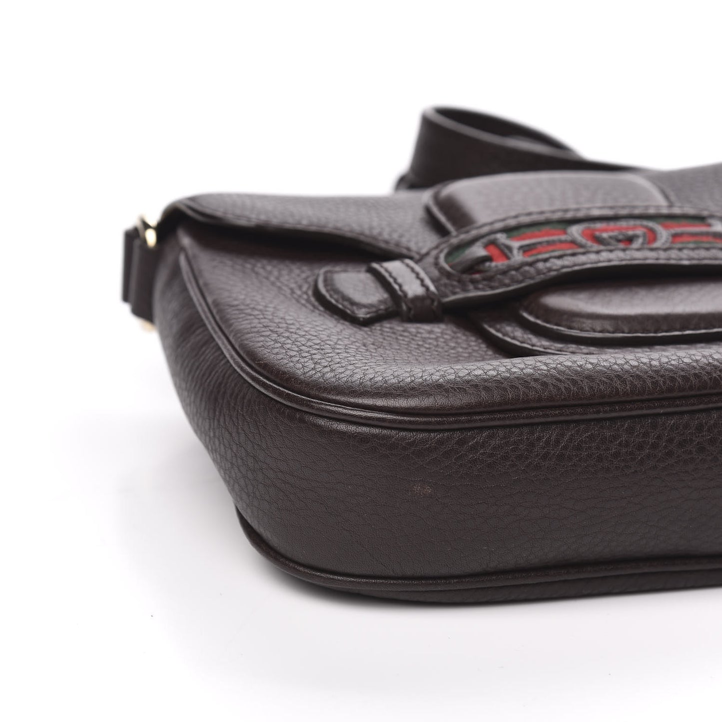 Pebbled Calfskin Web Small Dressage Shoulder Bag Dark Brown