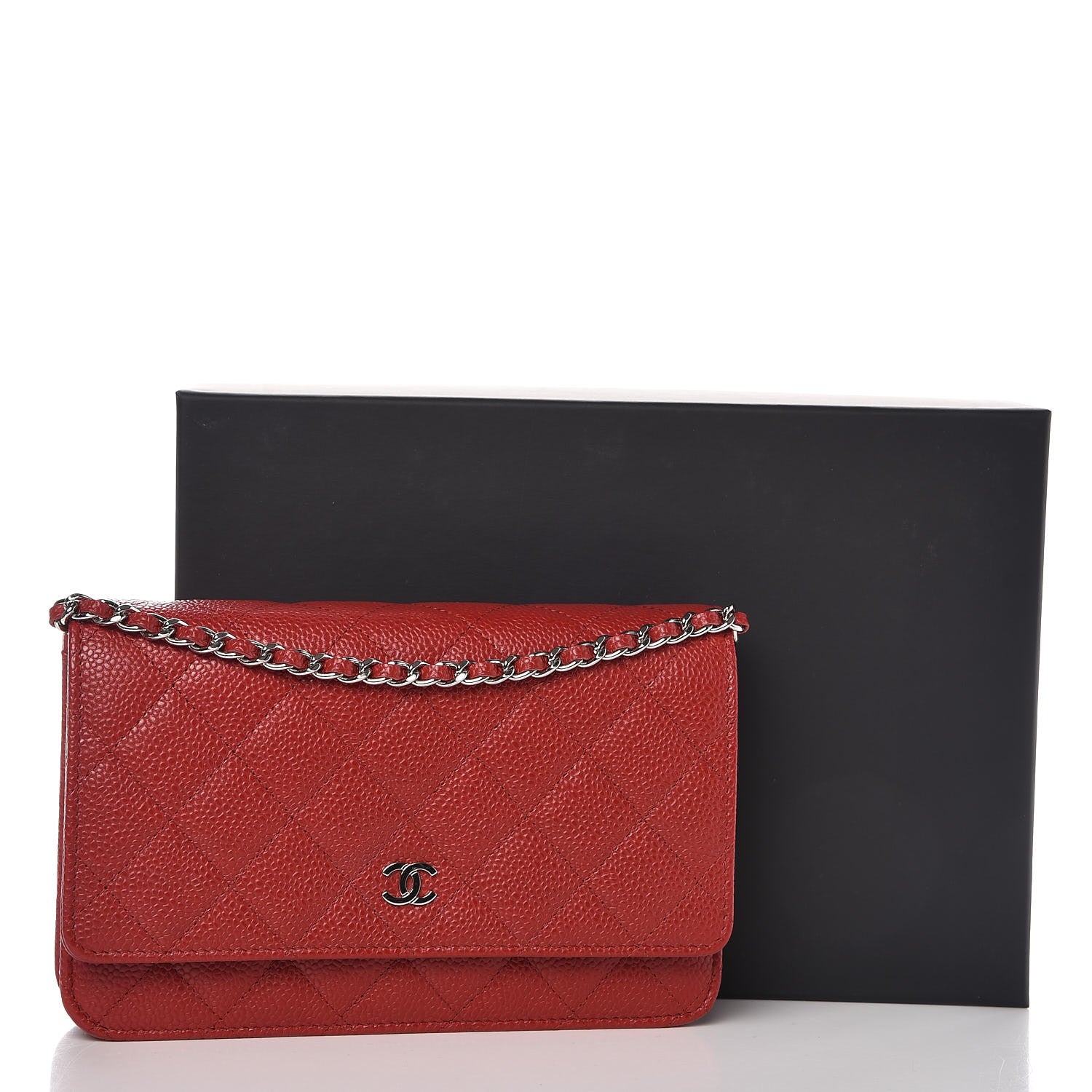 Chanel Caviar Quilted Wallet on Chain WOC Red 9 of 9