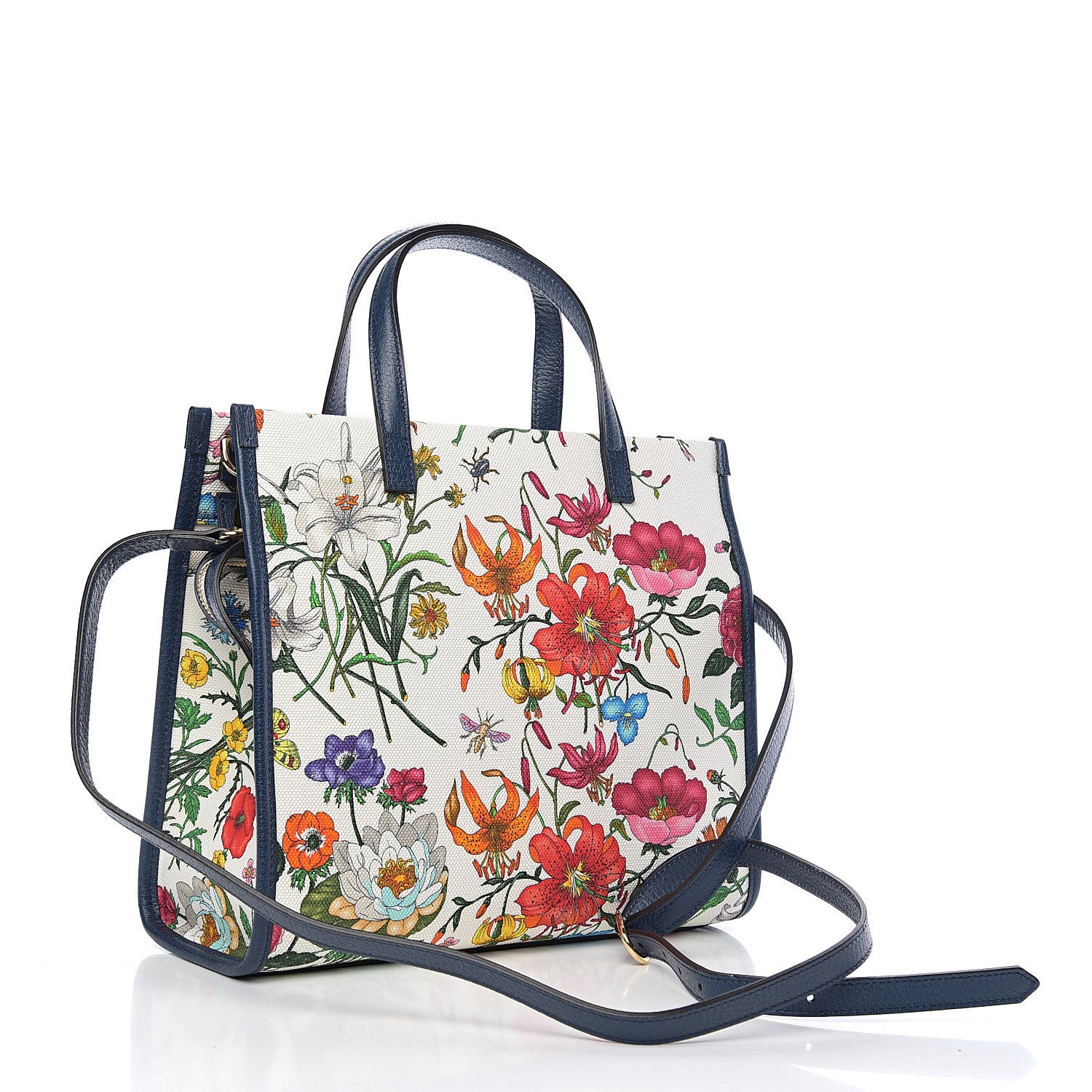 Gucci Canvas Medium Flora Tote White Multicolor Blue Agata 2 of 9
