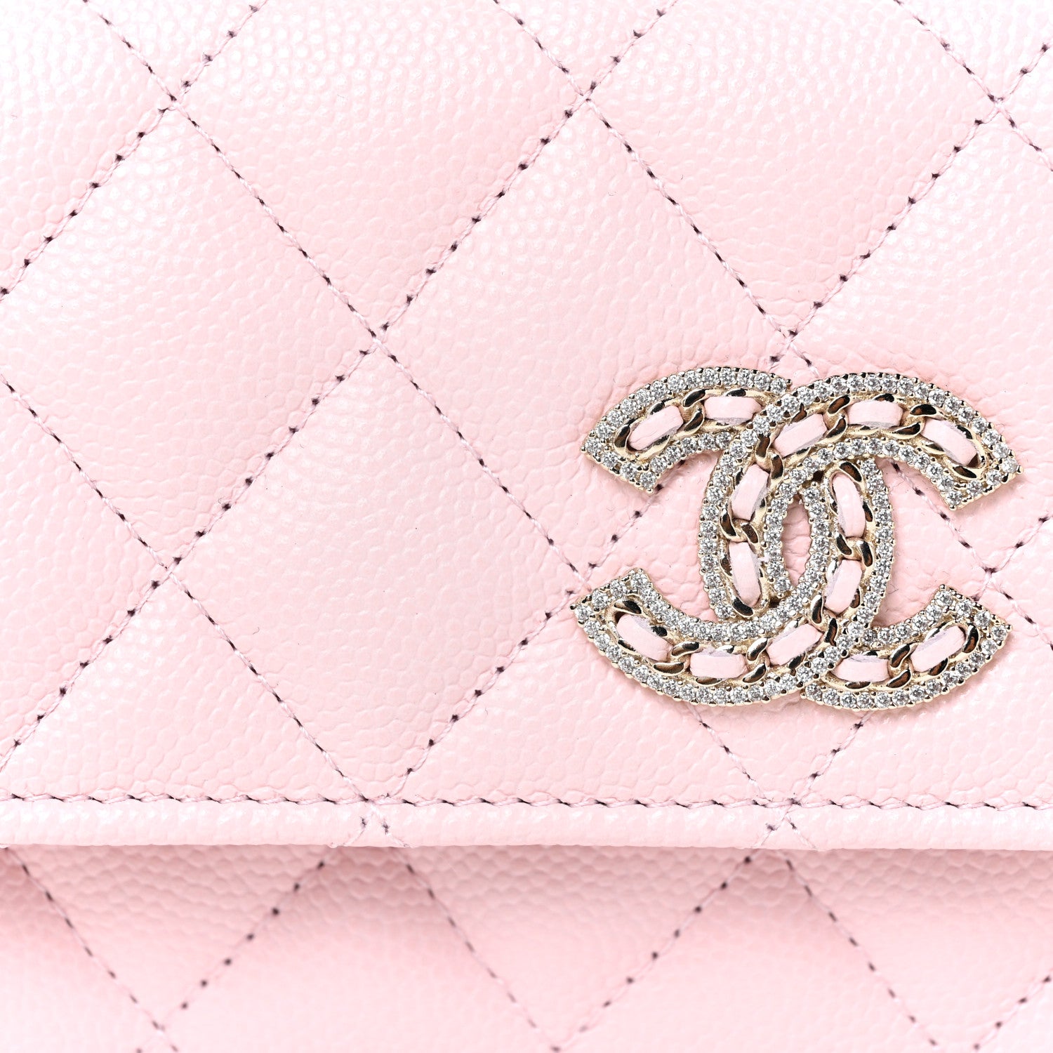 Chanel Caviar Quilted Crystal CC Large Gusset Flap Wallet Pink 7 of 11