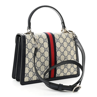 Gucci GG Supreme Monogram Textured Dollar Calfskin Web Small Ophidia Padlock Top Handle Bag Beige Blue 3 of 9