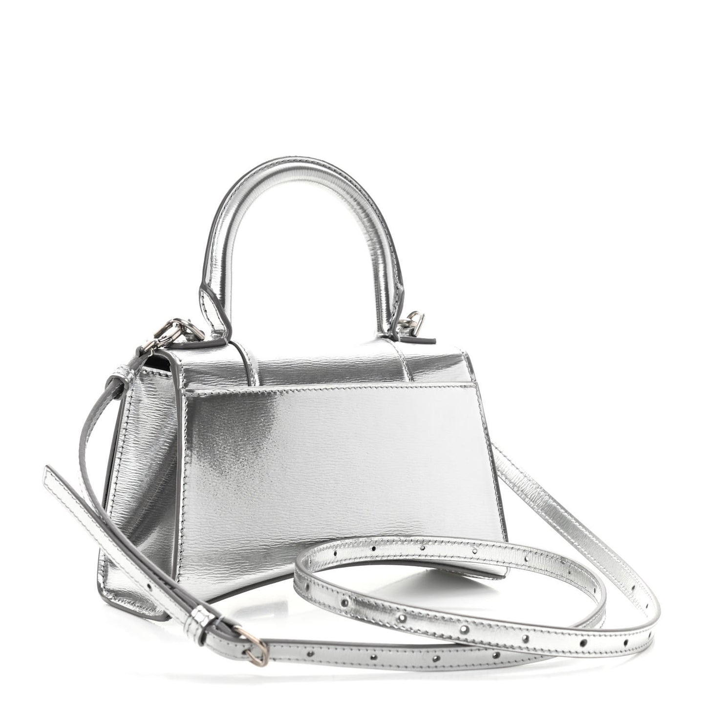 Metallic Textured Calfskin Hourglass Top Handle Bag XS Silver