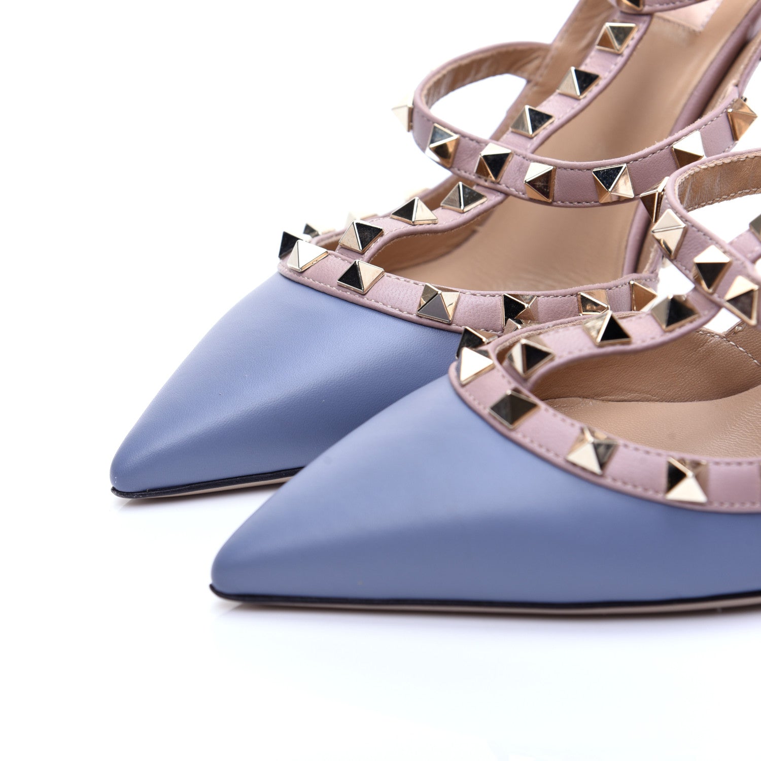 Valentino Garavani Calfskin Nappa Rockstud Ankle Strap 100mm Pumps 39 Grey Blue Poudre 5 of 16