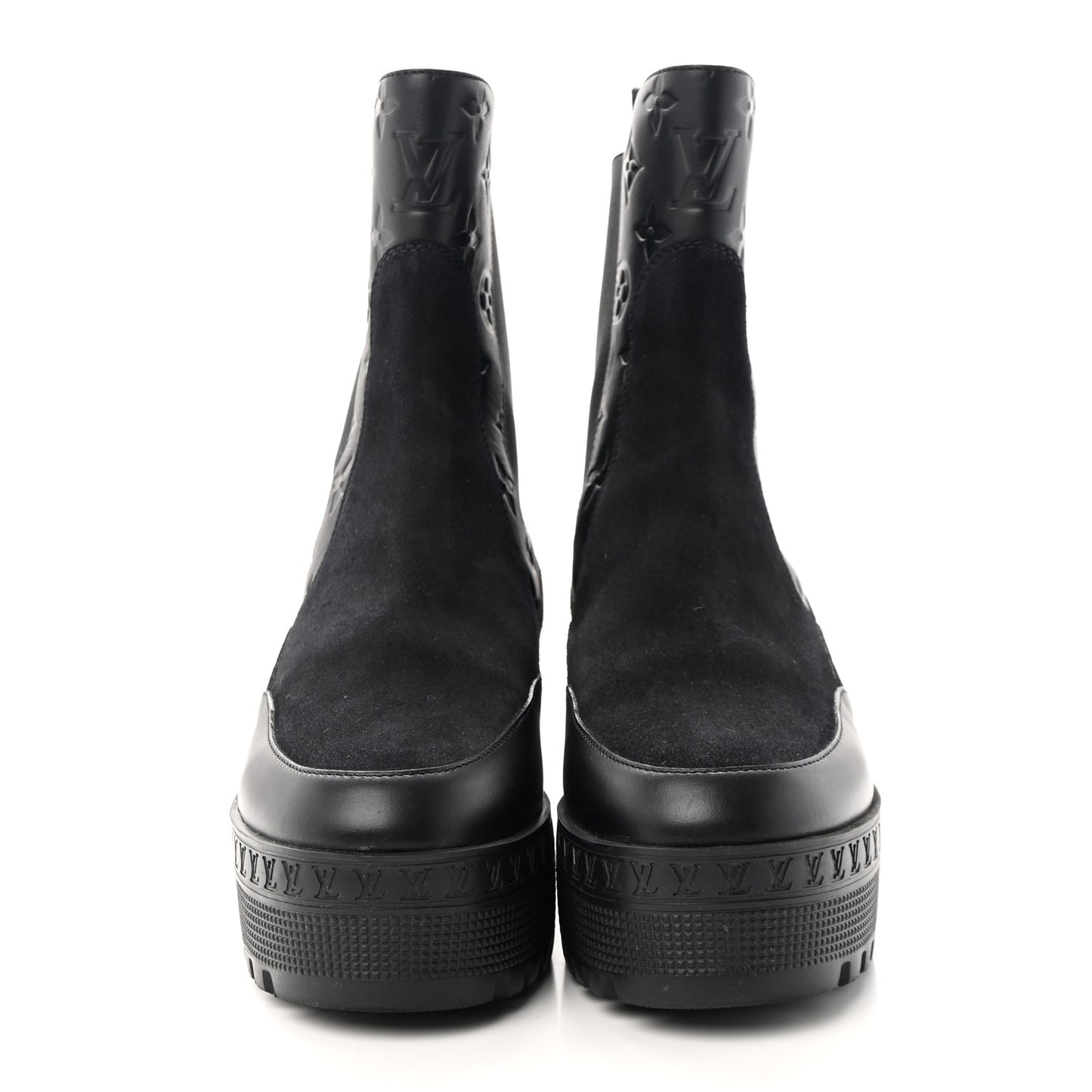 LOUIS VUITTON Suede Laureate Platform Chelsea Boot 37.5 Black