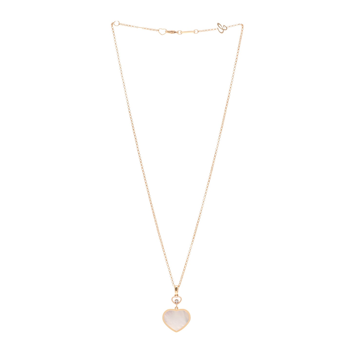 18K Rose Gold Diamond Mother of Pearl Happy Hearts Necklace