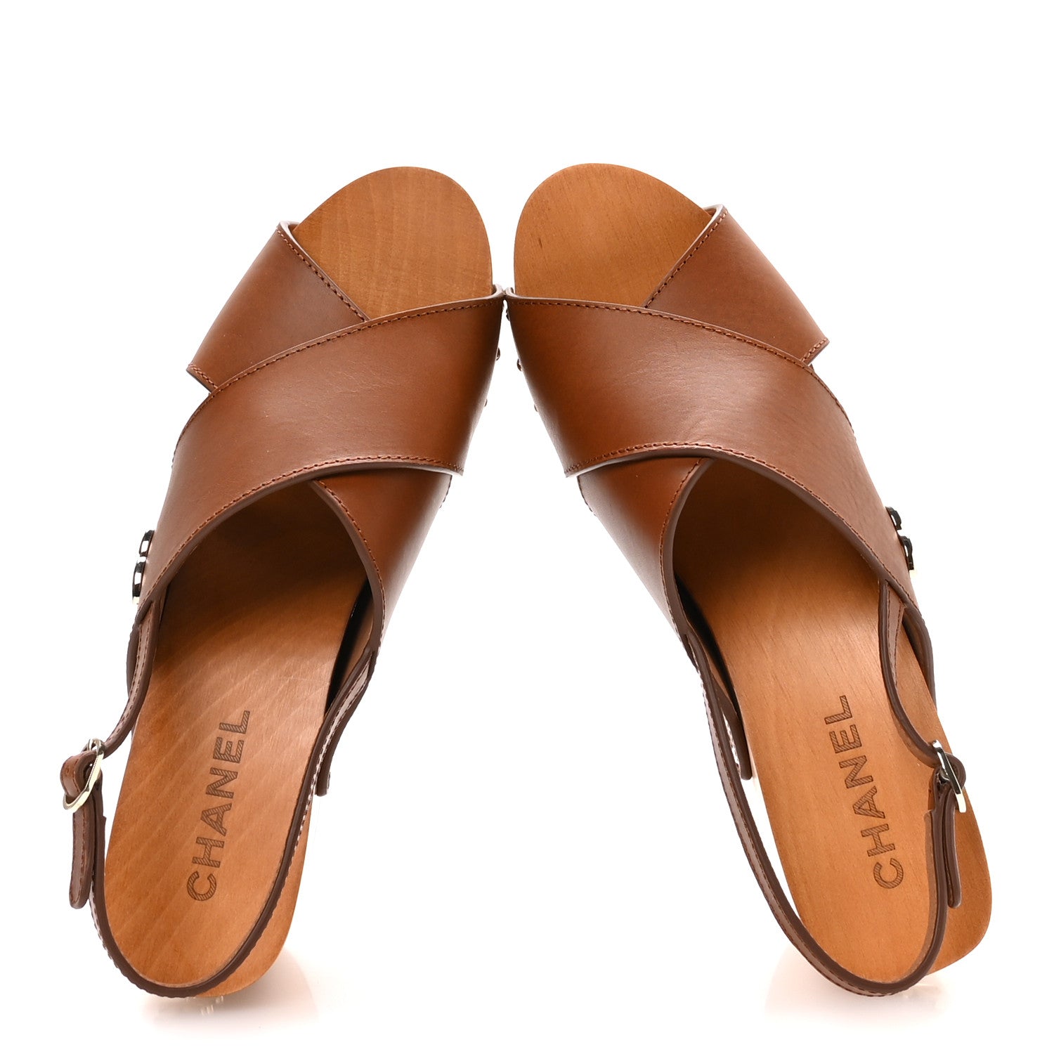 Chanel Calfskin Studded Slingback Clog Sandals 41 Dark Brown 2 of 9