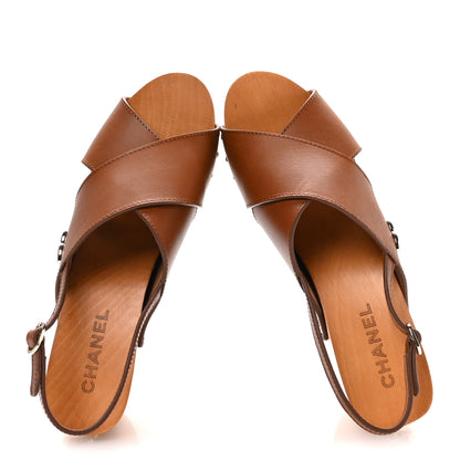 Chanel Calfskin Studded Slingback Clog Sandals 41 Dark Brown 2 of 9