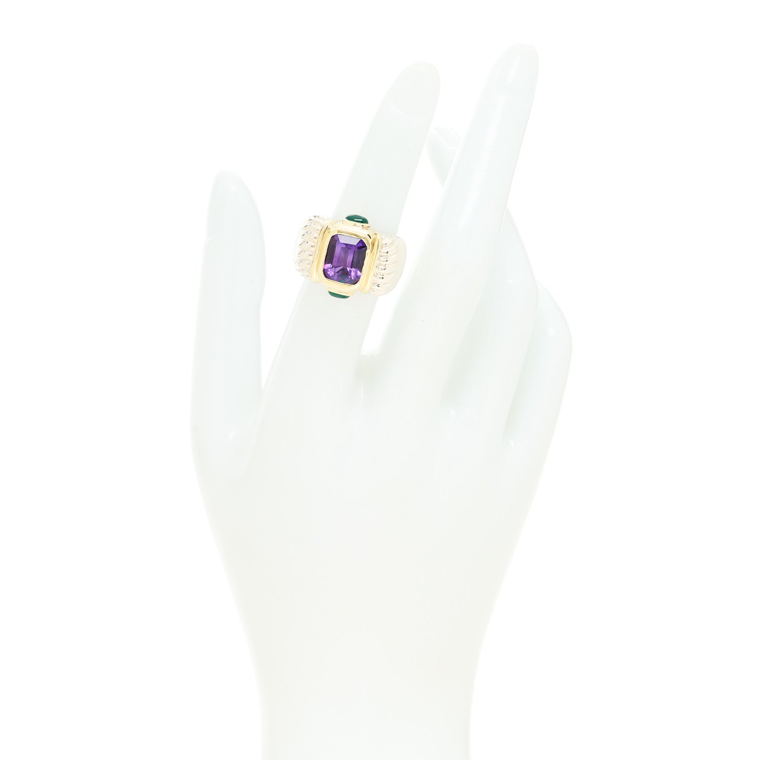 David Yurman Sterling Silver 14k Yellow Gold Amethyst Emerald Ring 50 5.25 2 of 5