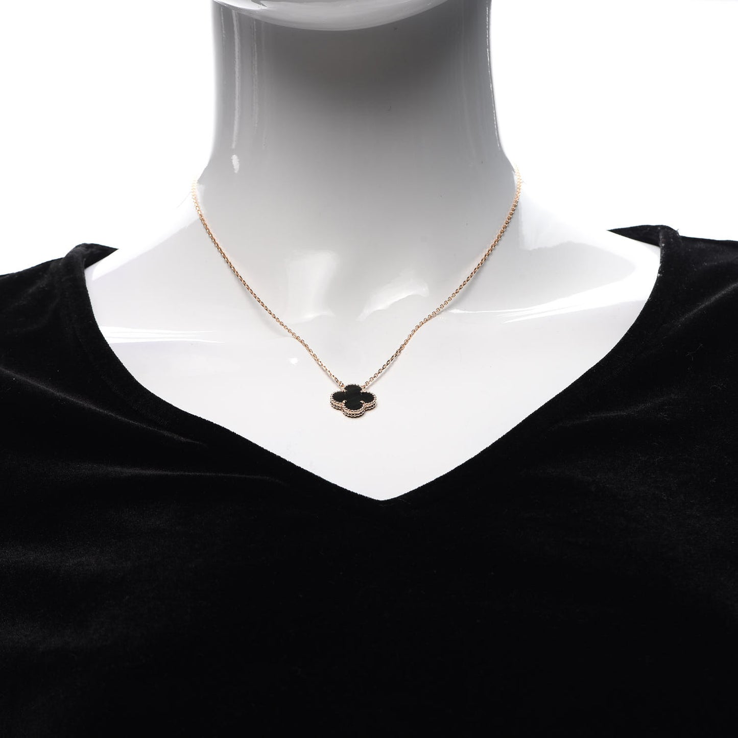 18K Rose Gold Gray Mother of Pearl Vintage Alhambra Pendant Necklace